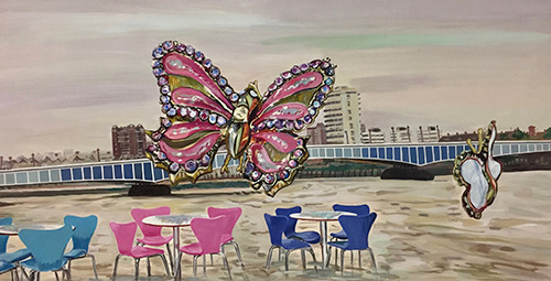 Untitled, Pink Butterfly with Chairs