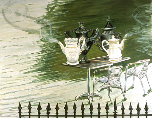 Untitled, 2 Black Teapots and 2 White Urns