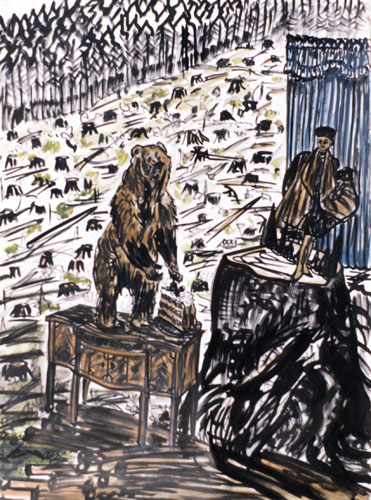 Bear and Lady in Clear Cutting