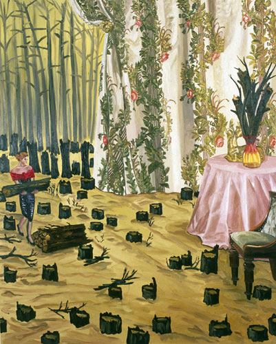 Golden Deer on Pink Tablecloth
